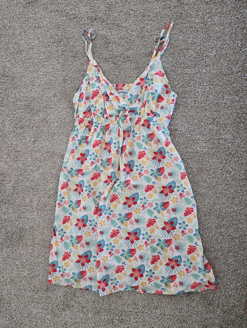 Disney Aulani Tropical Floral Print Dress in White, Red, Blue, Yellow